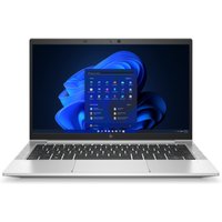 Silver HP EliteBook 830 G8 laptop, 13.3" screen, black keyboard, slim design, Windows 10 Pro interface displayed.
