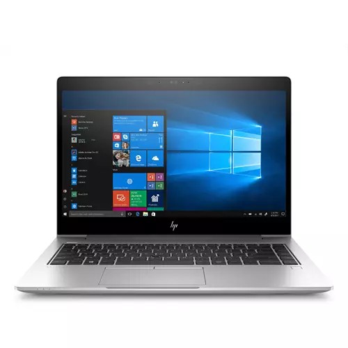 HP EliteBook 840 G7 laptop in silver with a sleek design, featuring a 14-inch display, Windows operating system, and a backlit keyboard.