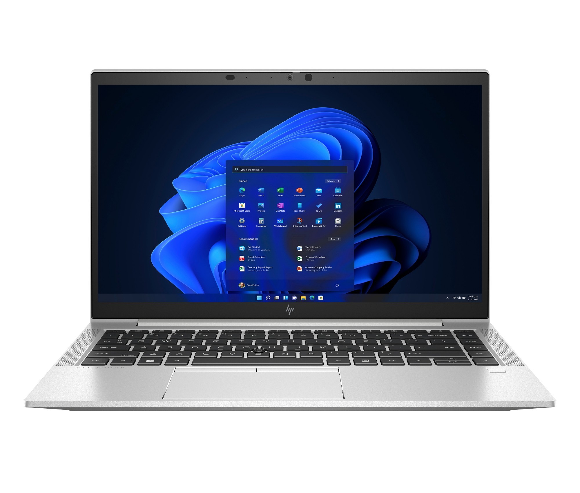 Silver HP EliteBook 840 G7 laptop featuring a 14-inch display, Intel® Core™ i5 processor, 16GB RAM, and 512GB storage, with a sleek design and backlit keyboard.