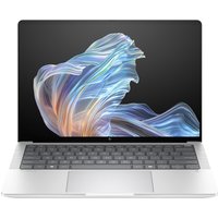Silver HP EliteBook X G1a laptop with sleek design, backlit keyboard, and vibrant display showing abstract art.