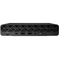 Black HP EliteDesk mini PC with diamond-patterned front, multiple USB ports, and power button on the front panel.