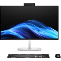 HP EliteStudio 8 All-in-One PC, 27" screen, sleek silver stand, wireless keyboard and mouse, webcam on top.