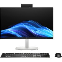 Silver HP EliteStudio 8 G1i All-in-One PC with 23.8" display, slim bezels, keyboard, and mouse.