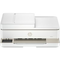 White HP ENVY 6520e wireless all-in-one color printer with sleek design and front-loading paper tray.