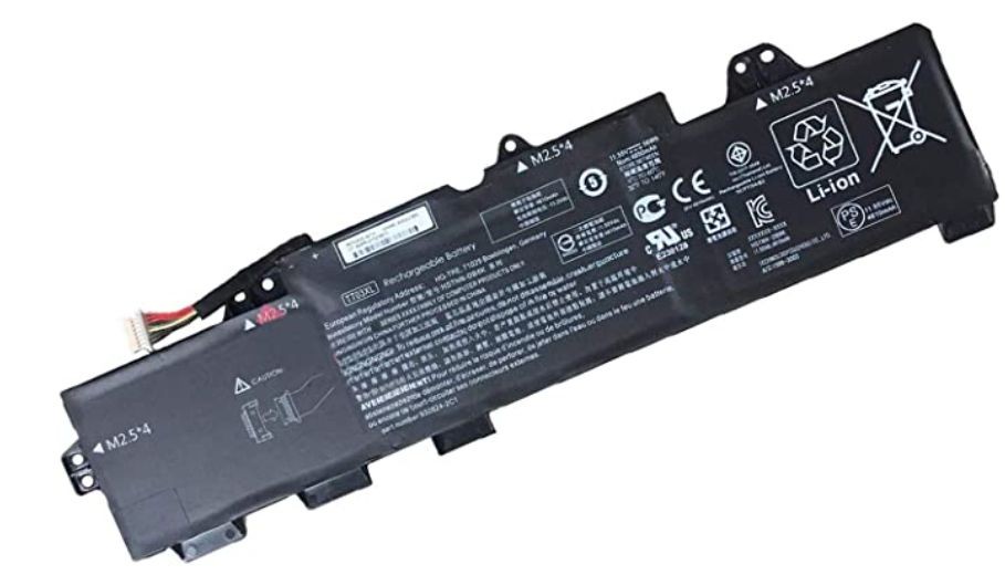 Black lithium-ion battery with a capacity of 56Wh and 3 cells, featuring various labels and connectors, designed for HP laptops.