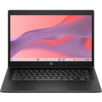Black HP Fortis G11 Chromebook with 14" Full HD display, Intel® N N100, and 4 GB RAM, featuring a sleek keyboard design.