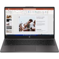 Black HP G10 laptop with 15.6" Full HD display, sleek design, and backlit keyboard, running Windows 11 Home.