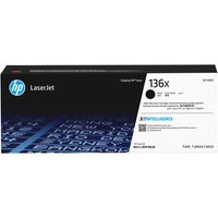 Black HP 136X LaserJet toner cartridge box with blue HP logo and product details on white label.