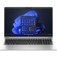 HP ProBook 450 G10 laptop, silver, 15.6-inch screen, black keyboard, Windows interface displayed.