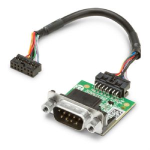 HP Internal Serial Port interface card with a green circuit board, metal DB9 connector, and multi-colored wires leading to a black connector.