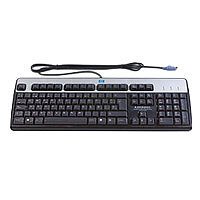 Black and silver HP keyboard with a standard layout, featuring a USB cable, tactile keys, and a sleek design suitable for both office and home use.