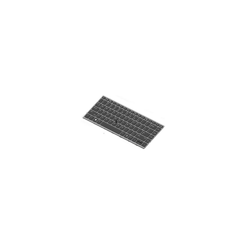 Black HP L14377-B31 laptop keyboard featuring a compact layout with flat keys and a sleek design, suitable for replacement or spare use.