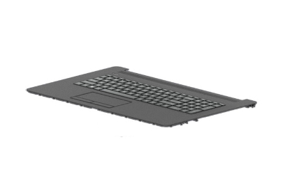 Black plastic laptop housing base with an integrated keyboard, featuring a standard layout and a textured surface for grip.