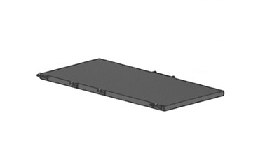 Black rectangular laptop battery with a smooth plastic surface, featuring multiple connection points along the edges for secure attachment.