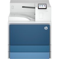 White and blue HP LaserJet Enterprise 8501DN printer with touchscreen display and front-loading paper trays.