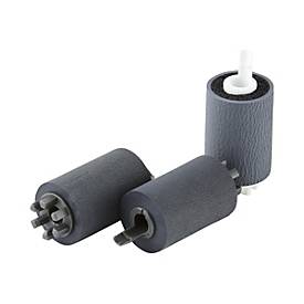 Three cylindrical rollers in dark gray rubber, featuring textured surfaces and varying diameters, designed for the HP LaserJet MP Tray.