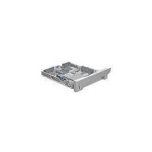HP LaserJet RM1-6446-000CN tray/feeder in gray, designed to hold 250 sheets, featuring a sturdy plastic construction with adjustable paper guides.