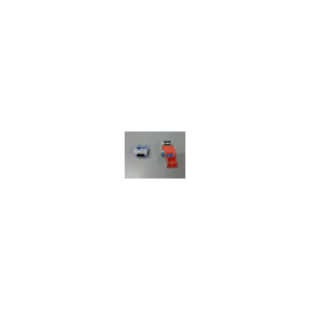 HP M608/M607/M609 Tray 2 Roller Assembly featuring a blue and orange plastic design, designed for efficient paper feeding in compatible HP printers.