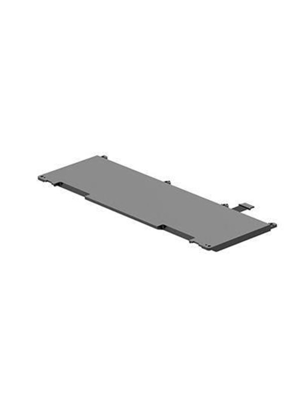 Gray rectangular laptop battery with a flat design, featuring connection points on one side and a smooth plastic finish, designed as a spare part for HP laptops.