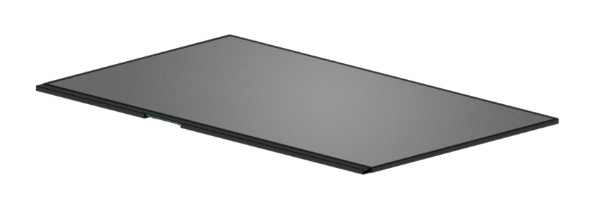 Black rectangular laptop display panel with a smooth, glossy surface, featuring thin bezels and a slim profile, designed as a spare part for HP laptops.