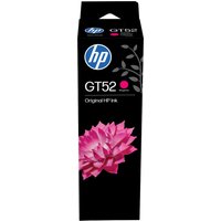 HP GT52 magenta ink cartridge, black box with pink flower design, 70ml for DeskJet GT, yields 8K pages.