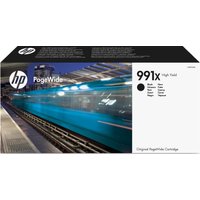 HP 991X black ink cartridge box with train graphic, PageWide branding, and high yield text.