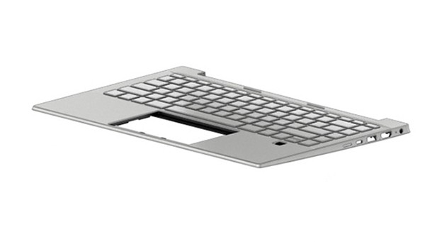 Silver HP M16651-A41 laptop keyboard spare part featuring a sleek design, standard key layout, and cutouts for ports and connectors.