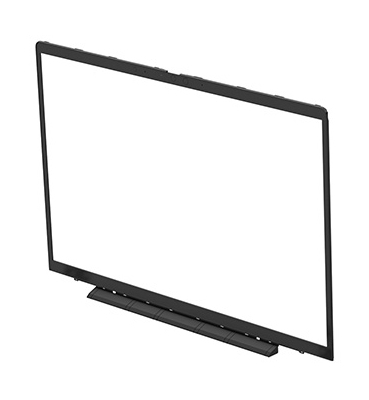 Black plastic laptop bezel with a slim profile, featuring a smooth surface and cutouts for screen attachment, designed for HP laptops.