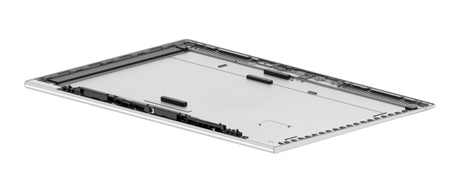 HP M36308-001 laptop display cover in gray plastic, featuring a smooth surface, ventilation slots, and mounting points for easy installation.
