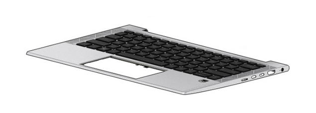 HP M36413-031 laptop spare part keyboard featuring a sleek silver frame, black keys, and a touchpad area, designed for compatibility with HP laptops.
