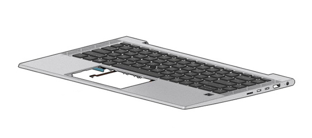 Black laptop keyboard with a sleek design, featuring a standard layout, function keys, and a silver frame, designed as a spare part for HP laptops.