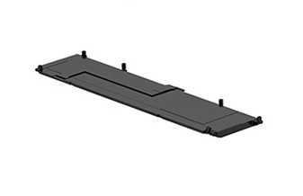 Black rectangular laptop battery with multiple connection points, designed as a spare part for HP laptops, featuring a smooth plastic finish and a slim profile.