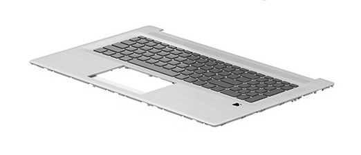 Silver laptop keyboard spare part with a sleek design, featuring a black key layout and a touchpad area, suitable for HP M51631-071 models.