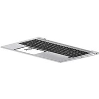 Silver HP M53307-051 laptop keyboard with black keys and integrated touchpad.