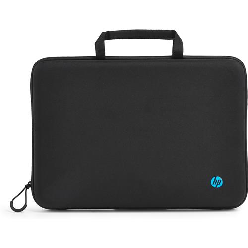 Black rugged carrying case sleeve for 11.6 to 14.1-inch notebooks or Chromebooks, featuring a durable exterior, zip closure, and HP logo in blue.