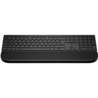 Black HP keyboard with full-size keys, numeric keypad, and detachable palm rest.