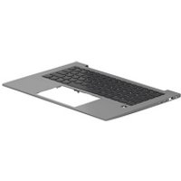 Gray HP N16827-071 laptop keyboard spare part with black keys and integrated touchpad cutout.