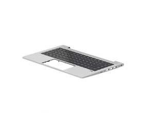 Black keyboard spare part for HP laptops, featuring a sleek design with flat keys and a silver frame, designed for easy installation and compatibility with HP models.