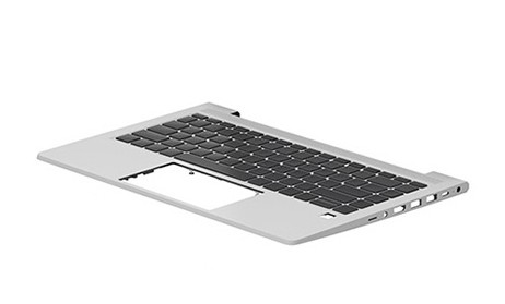 HP N40113-FP1 laptop spare part keyboard in silver with a black key layout, featuring a sleek design and cutout for the touchpad.