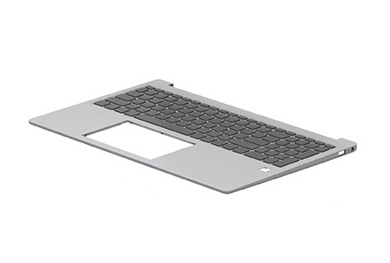 Gray laptop keyboard spare part with a sleek design, featuring a full set of keys and a touchpad area, made of durable plastic material.