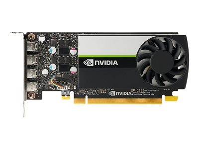NVIDIA T1000E graphics card featuring an 8GB memory, black and silver design, with a cooling fan and multiple display ports on a circuit board.