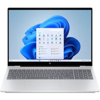 Silver HP OmniBook 7 AI laptop with 16-inch 2K display, sleek design, backlit keyboard, and Windows 11 interface.