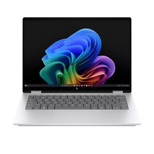 HP OmniBook X FlipNGAI 14-fm0001na in silver features a 14" 3K touchscreen, Intel Core Ultra 7, 16GB RAM, 1TB SSD, and a sleek, modern design ideal for versatile use.