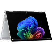 Silver HP OmniBook X FlipNGAI 16" 2-in-1 laptop with touchscreen, sleek design, and vibrant display.