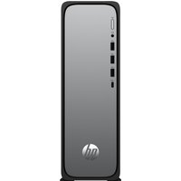 Slim black HP desktop tower with front USB ports and power button, featuring Intel Core i5 and 16 GB DDR5-SDRAM.