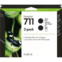 Black HP DesignJet 711 ink cartridge twin pack, 80ml each, with green and black packaging featuring a butterfly image.