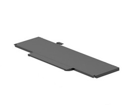 Black rectangular laptop battery with a smooth plastic finish, featuring a small connector tab on one side for easy installation.