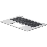 Silver HP P38445-051 laptop keyboard with black keys and touchpad cutout.
