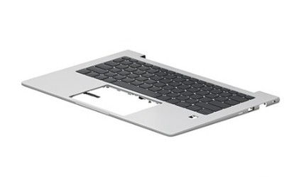 Silver laptop keyboard with a black key layout, featuring a flat design and a cutout for the touchpad, suitable for HP models.