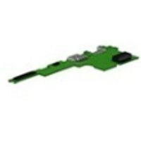 Green HP P52369-001 laptop I/O board with multiple ports and connectors on a slim rectangular circuit board.
